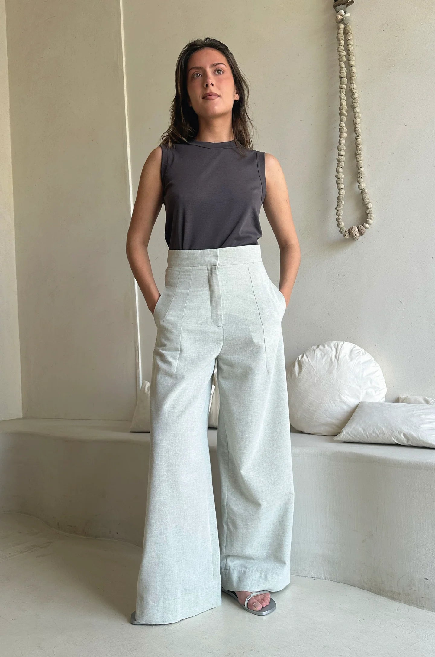 Linen cotton high waist pants - Cathrine Hammel